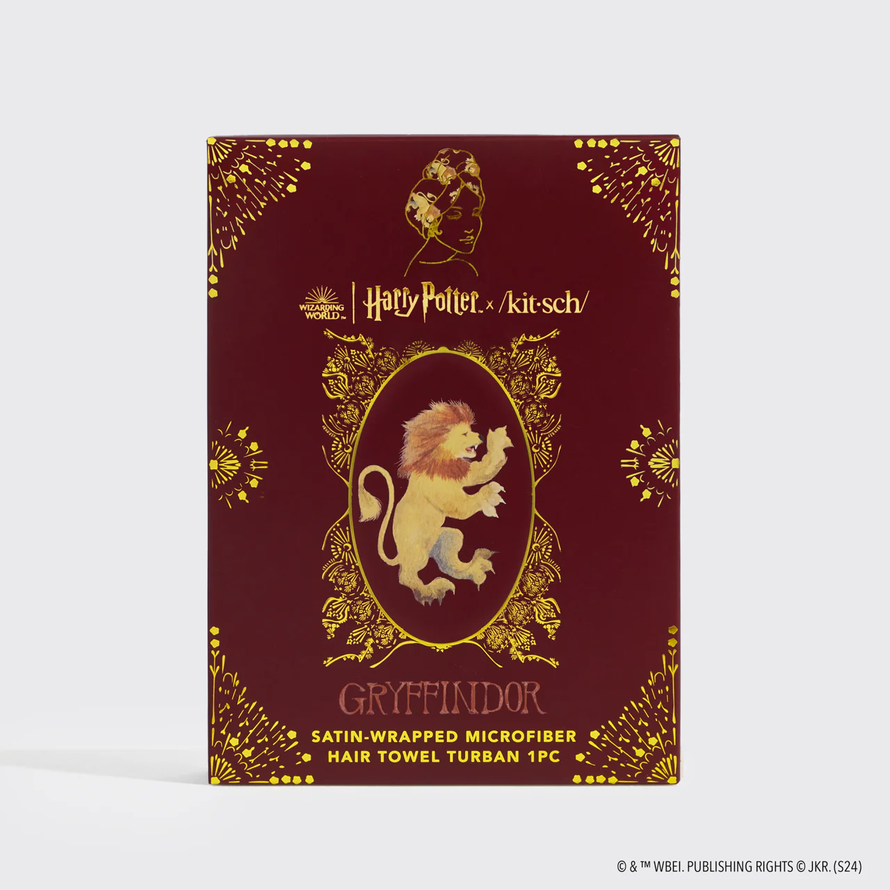 Kitsch x Harry Potter Satin Wrapped Hair Towel in Gryffindor - Image 4
