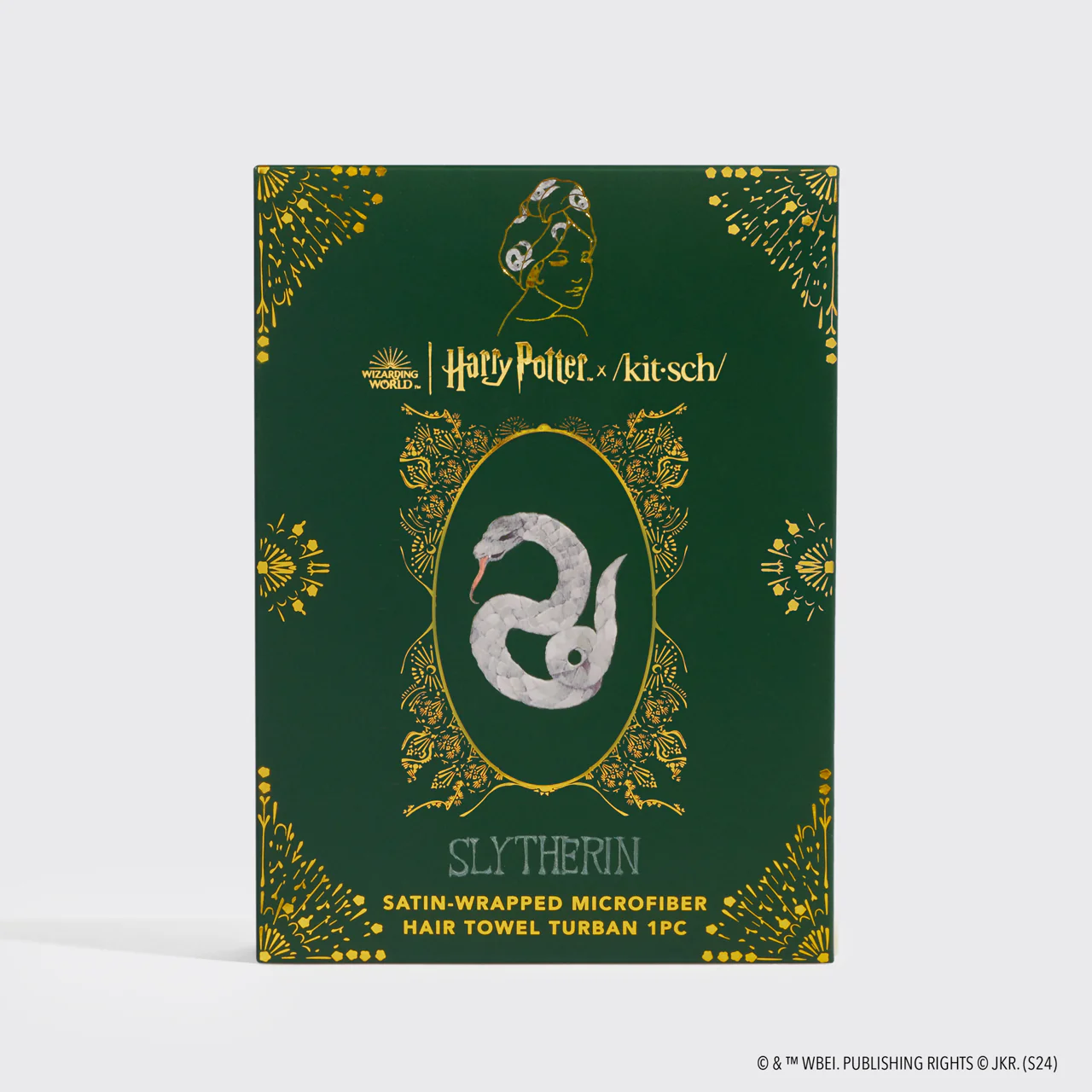 Kitsch x Harry Potter Satin Wrapped Hair Towel in Slytherin - Image 4