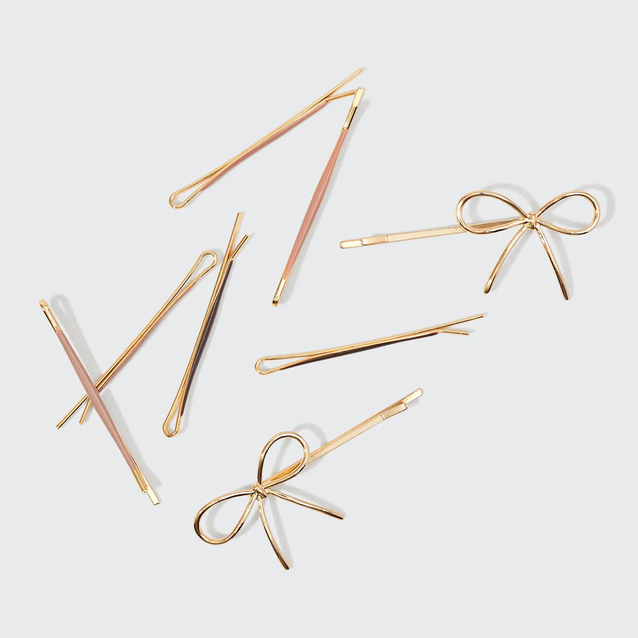 Metal Enamel Puffy & Bow Bobby Pins 8pc Set- Rosewood - Image 2