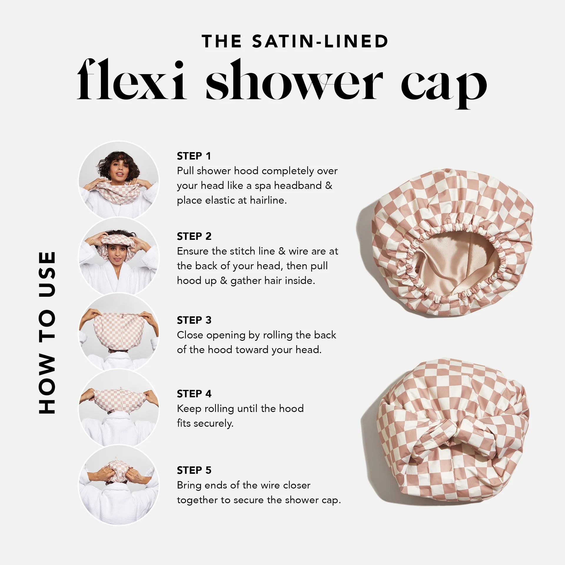 Terracotta Checker Satin Shower Cap - Image 3